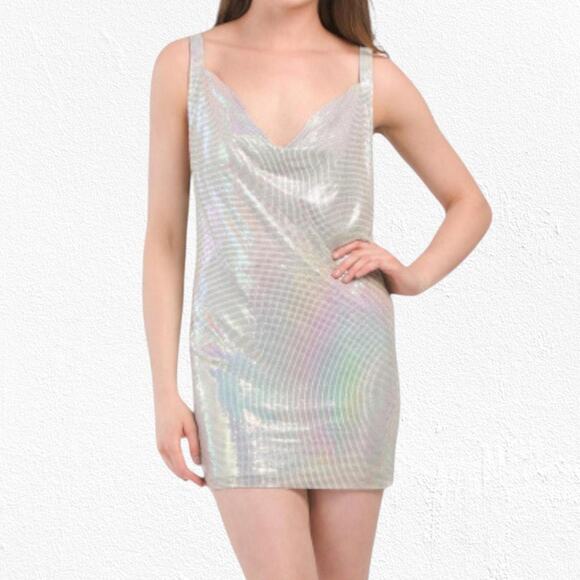 House of Harlow Iridescent Rhinestone Drape Retro Disco Mini Dress Size Small - Picture 1 of 8
